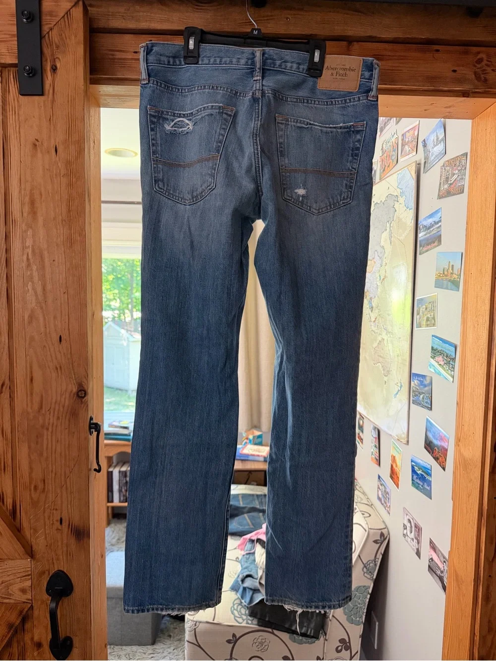 Abercrombie & Fitch Men's Straight Ripped Denim Jeans - Medium Blue